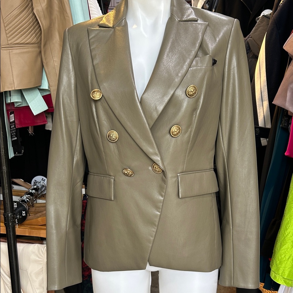 Love Token Faux-Leather Blazer Jacket - Olive